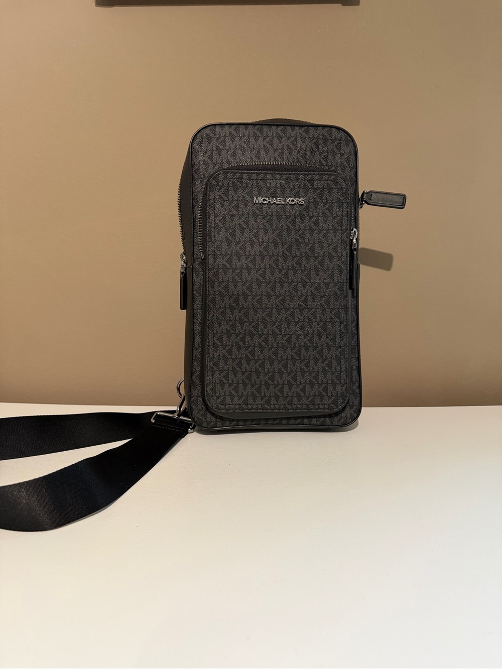 Michael Kors Men's Black/Gray Monogram Crossbody Belt Bag